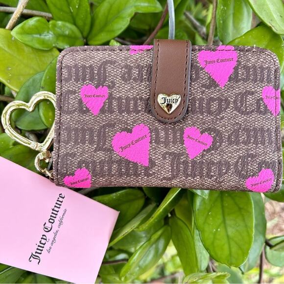 Juicy Couture Handbags - Juicy Couture Brown and Pink Wallet with Heart Accents